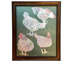 Framed Jill Bliss Chicken Artwork Framed 23" X 19" Country Farmhouse Boho Chic